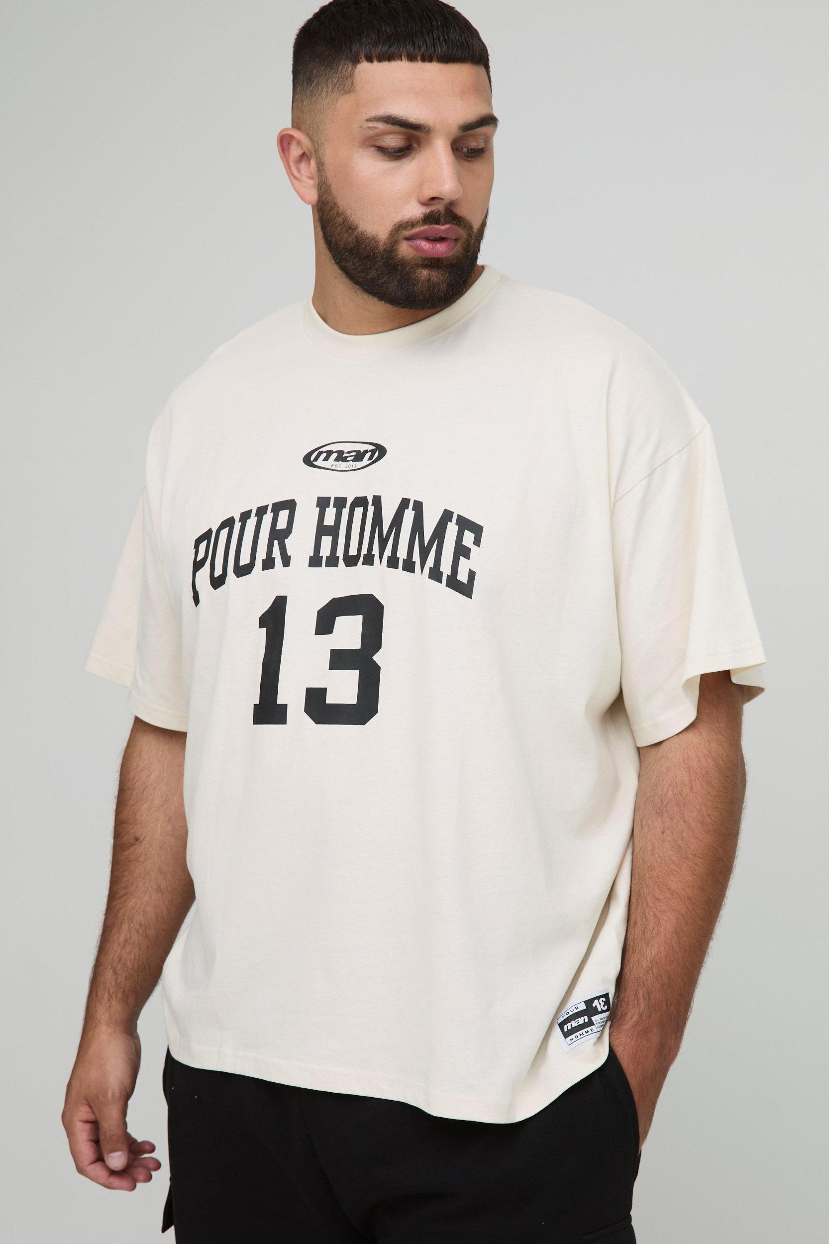 Plus Oversized Pour Homme Print T-Shirt | boohooMAN USA Product Image