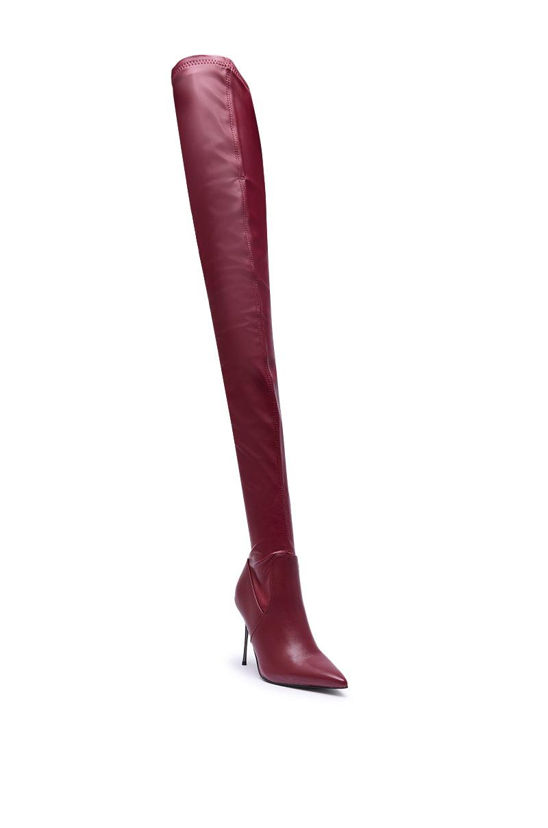 AZALEA WANG MILANDRA BURGUNDY STRETCH PU THIGH HIGH BOOT Product Image