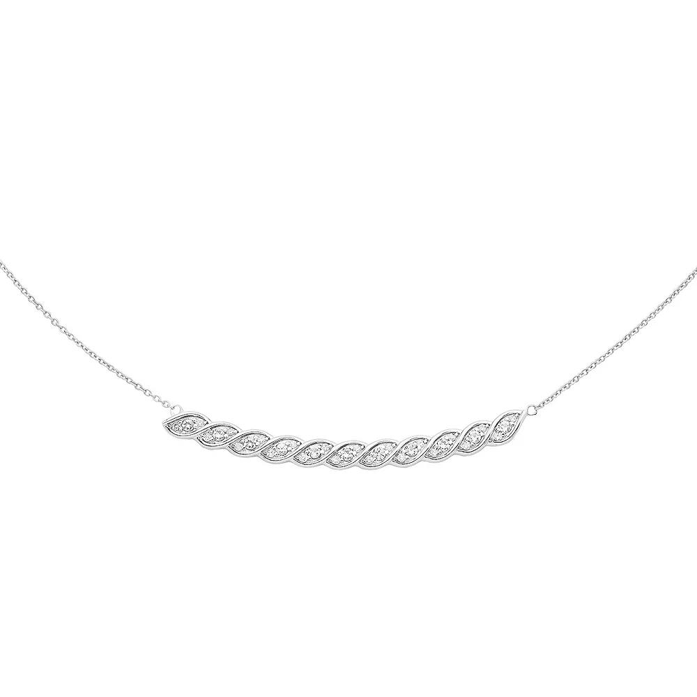 Boston Bay Diamonds Sterling Silver 1/8 Carat T.W. Diamond & Lab-Grown White Sapphire Twisted Bar Necklace, Women's, Size: 18-20" ADJ Product Image