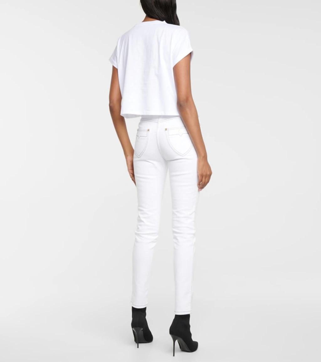 BALMAIN Cropped Flocked Cotton-jersey T-shirt In White Silver Product Image