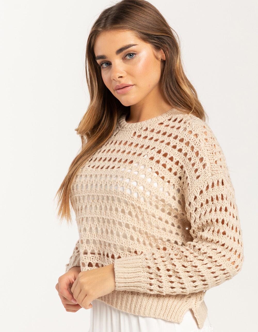 FULL TILT Essentials Open Knit Womens Pullover Sweater - TAN Product Image