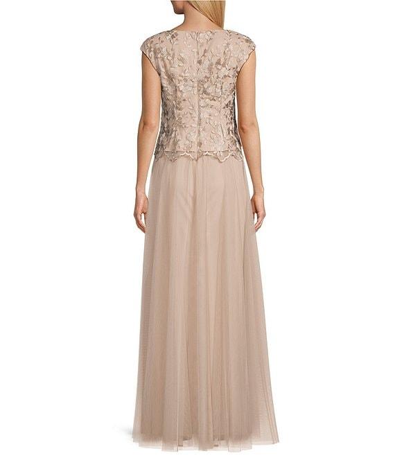 Alex Evenings V Neck Cap Sleeve Embroidered Bodice Stretch Tulle A Line Gown Product Image