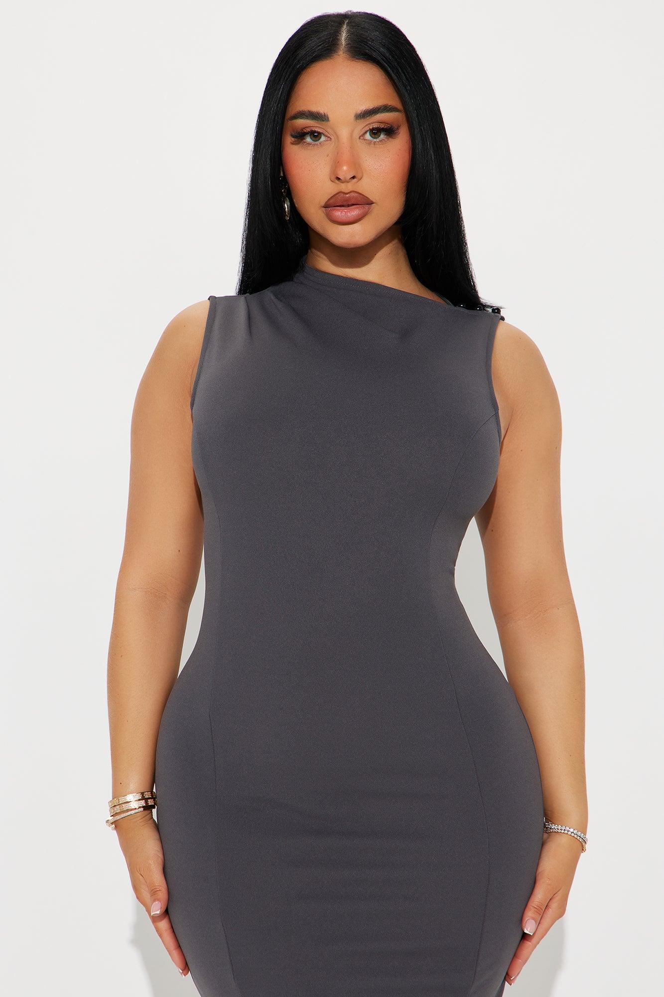 Shannon Boat Neck Midi Dress - Charcoal Product Image