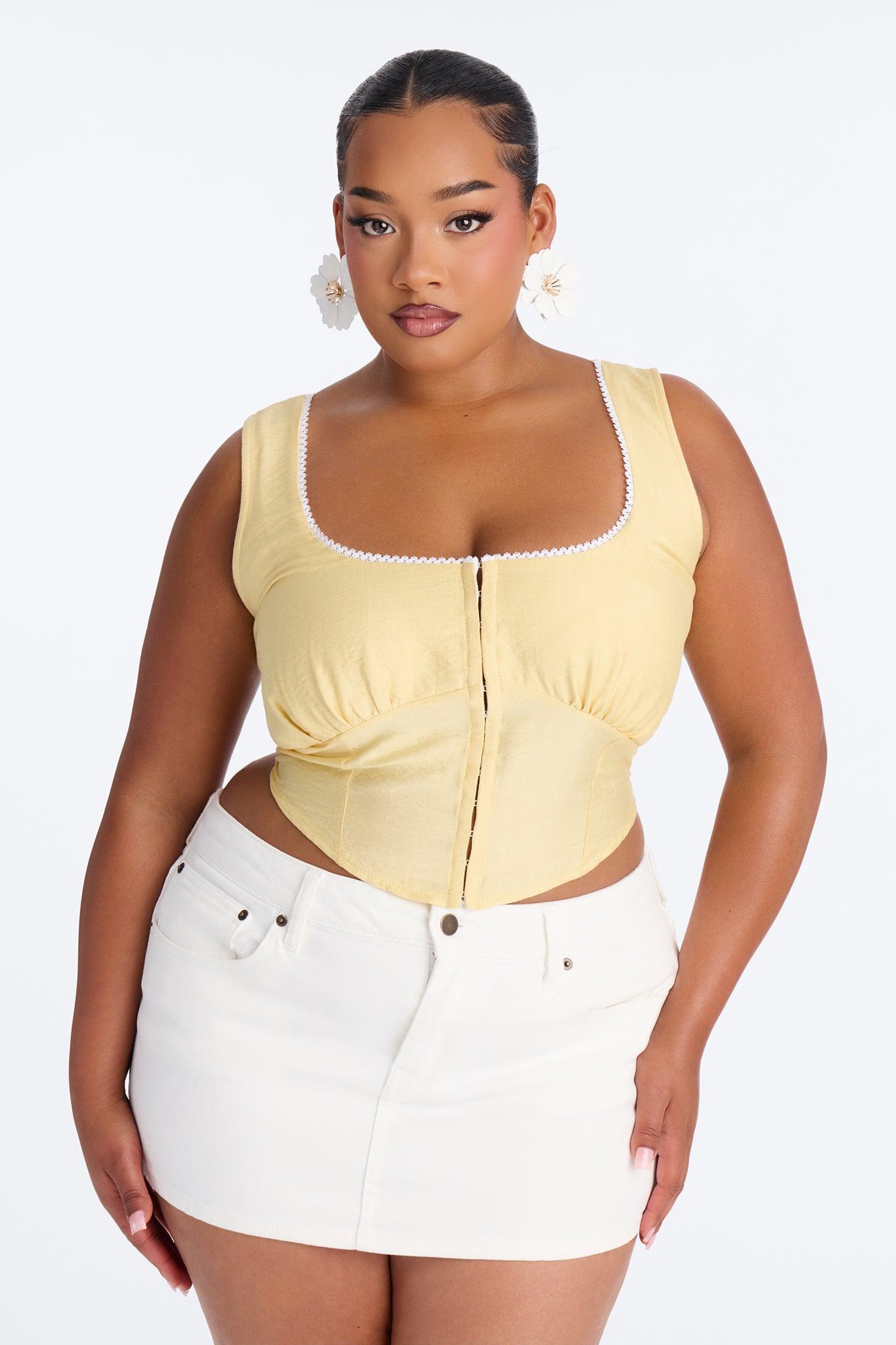 Extra Adorable Smocked Linen Corset - Butter Yellow Female Product Image