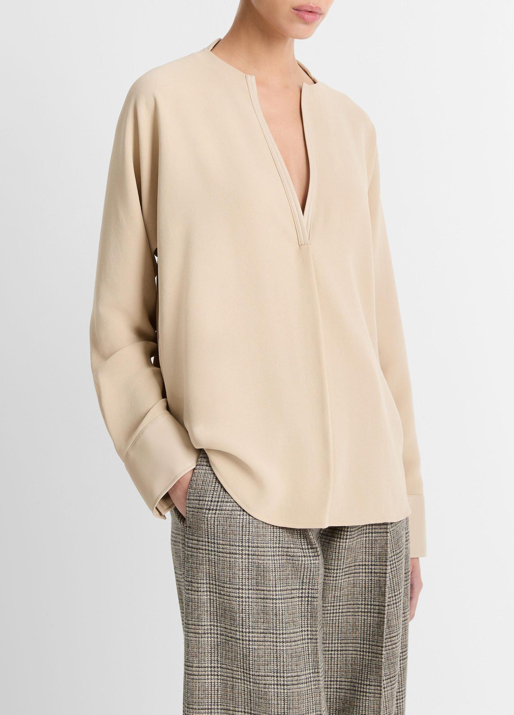 Faux Leather-Trim Dolman-Sleeve Blouse Product Image