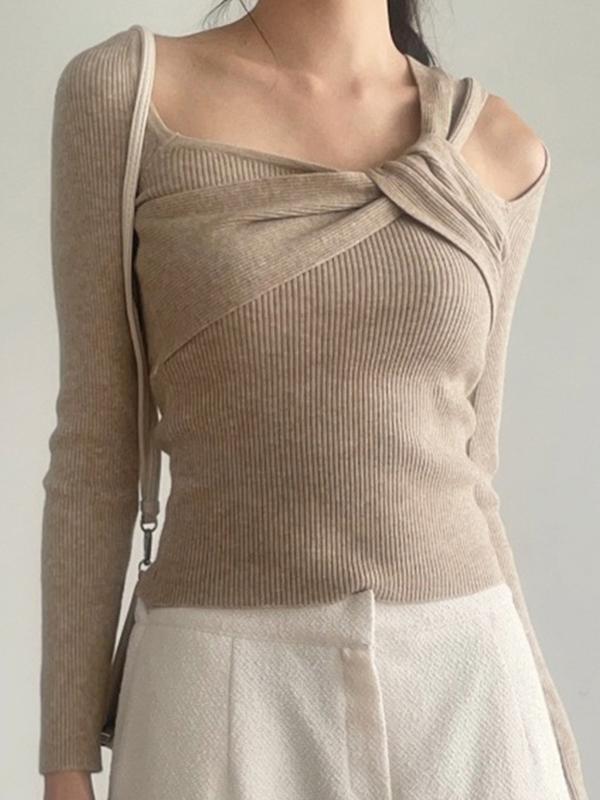 Twisted Asymmetrical Off-The Long Sleeve Product Image