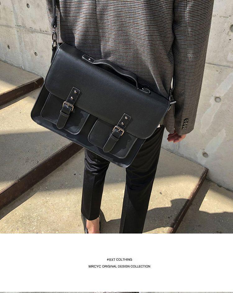 Plain Faux Leather Crossbody Briefcase Product Image