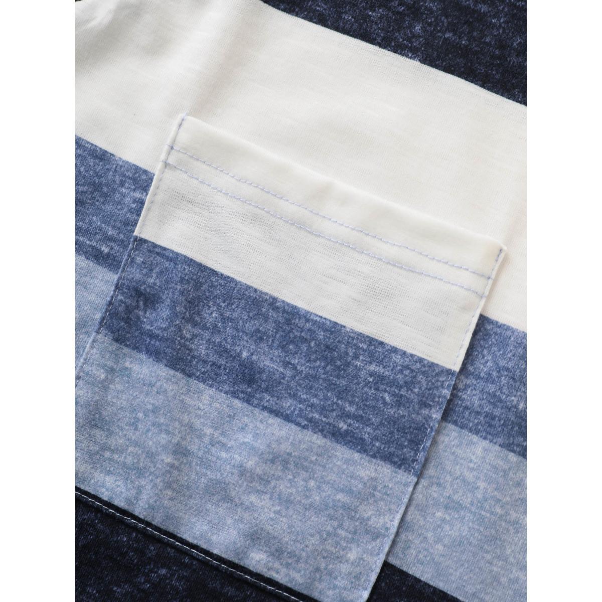 Plus Size Stripes Dolman Sleeve Patch Pocket T-shirt Blue Women Casual V-neck Everyday T-shirts BloomChic 26/4X Product Image