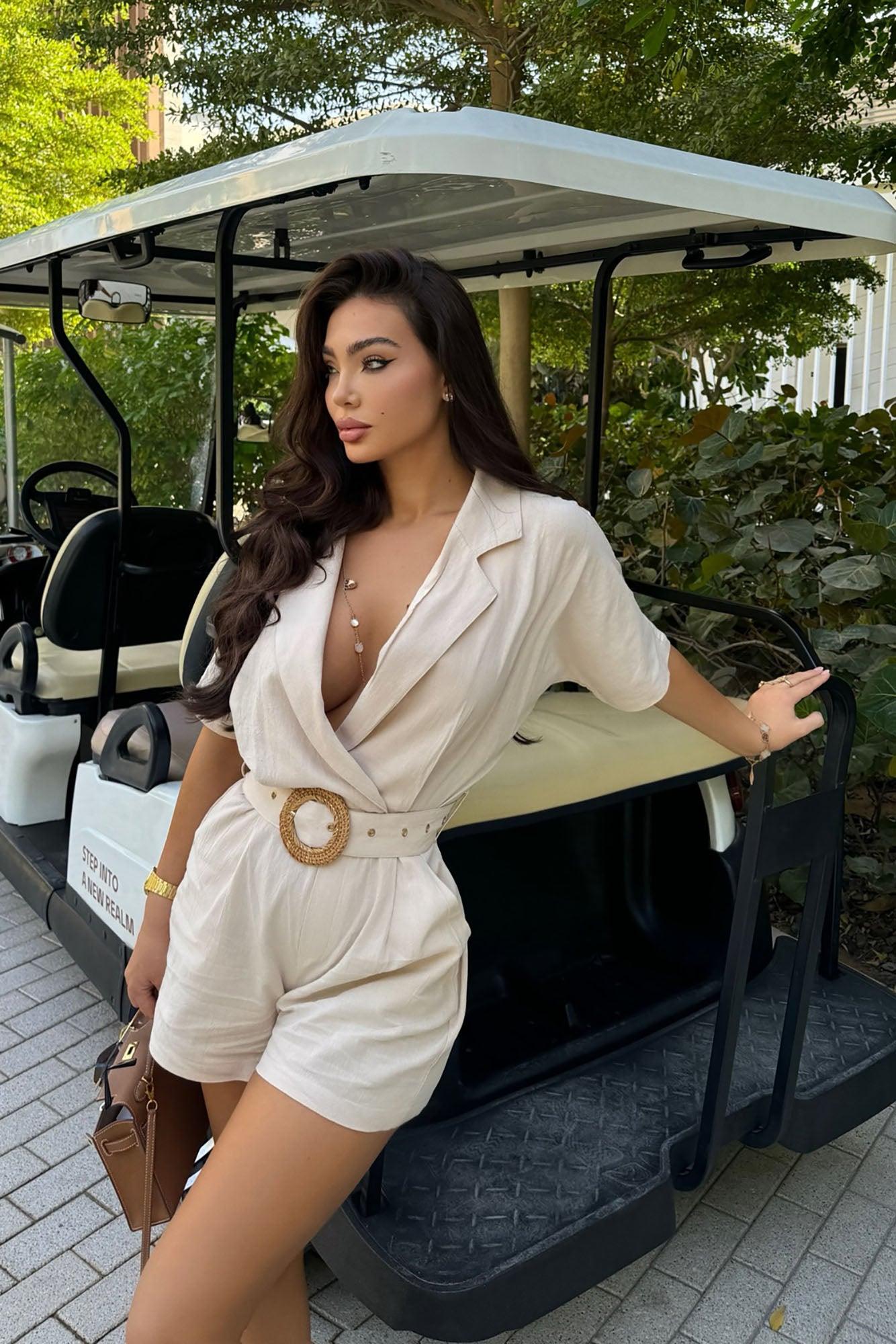 Everything Is Better Linen Romper - Taupe Product Image