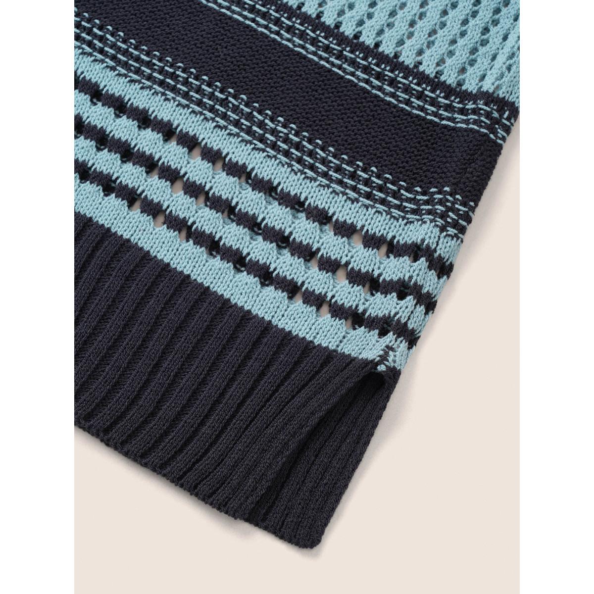 Plus Size Striped Colorblock Patchwork Split Side Pullover LightBlue Women Casual Long Sleeve Round Neck Everyday Pullovers BloomChic 10/M Product Image