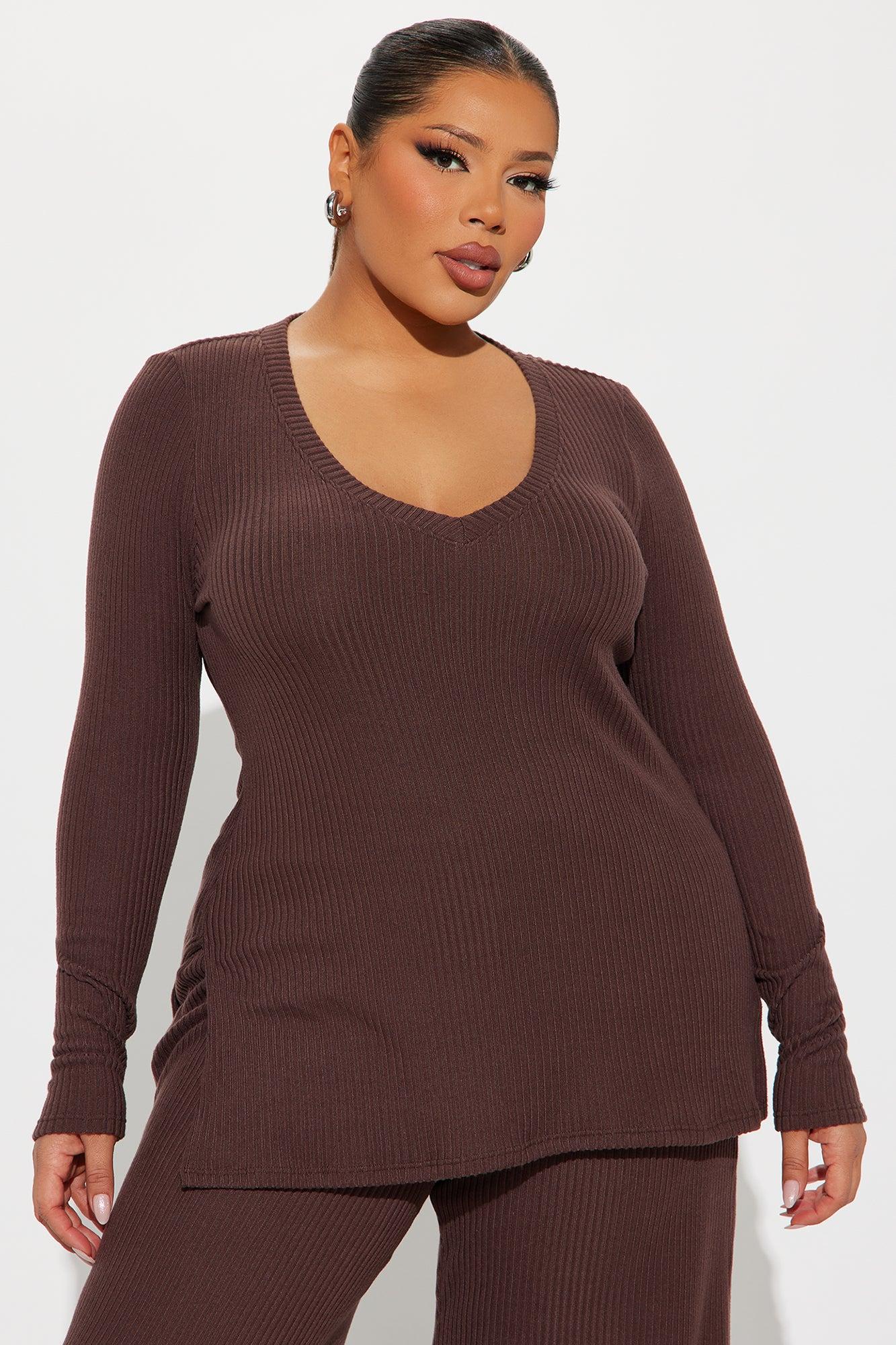 Maya Cozy Ribbed Pant Set - Brown Product Image