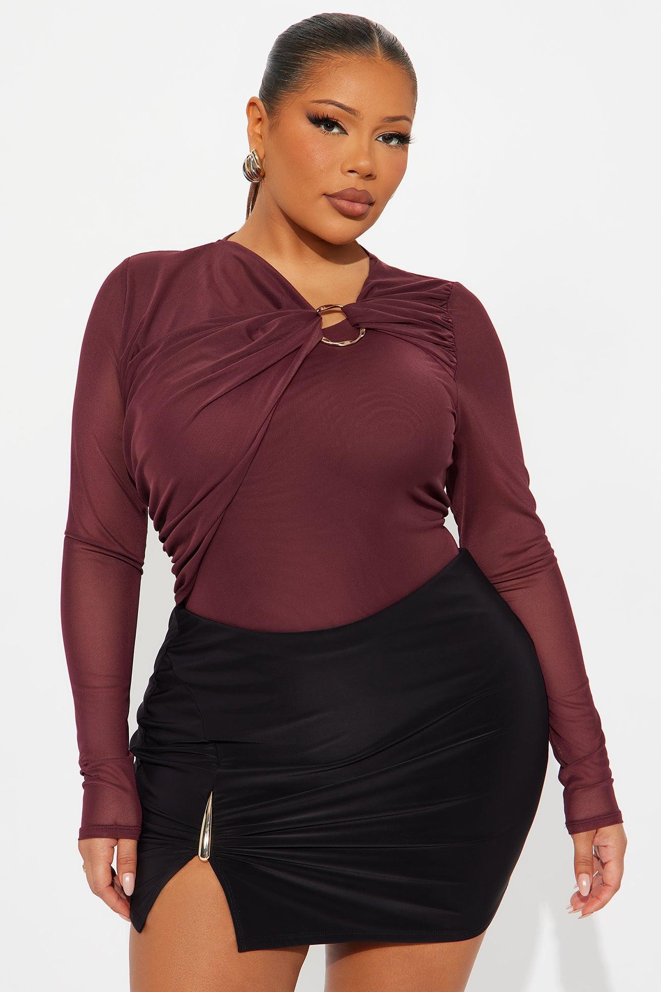 New Demand Ruched Mesh Bodysuit - Burgundy Female Product Image