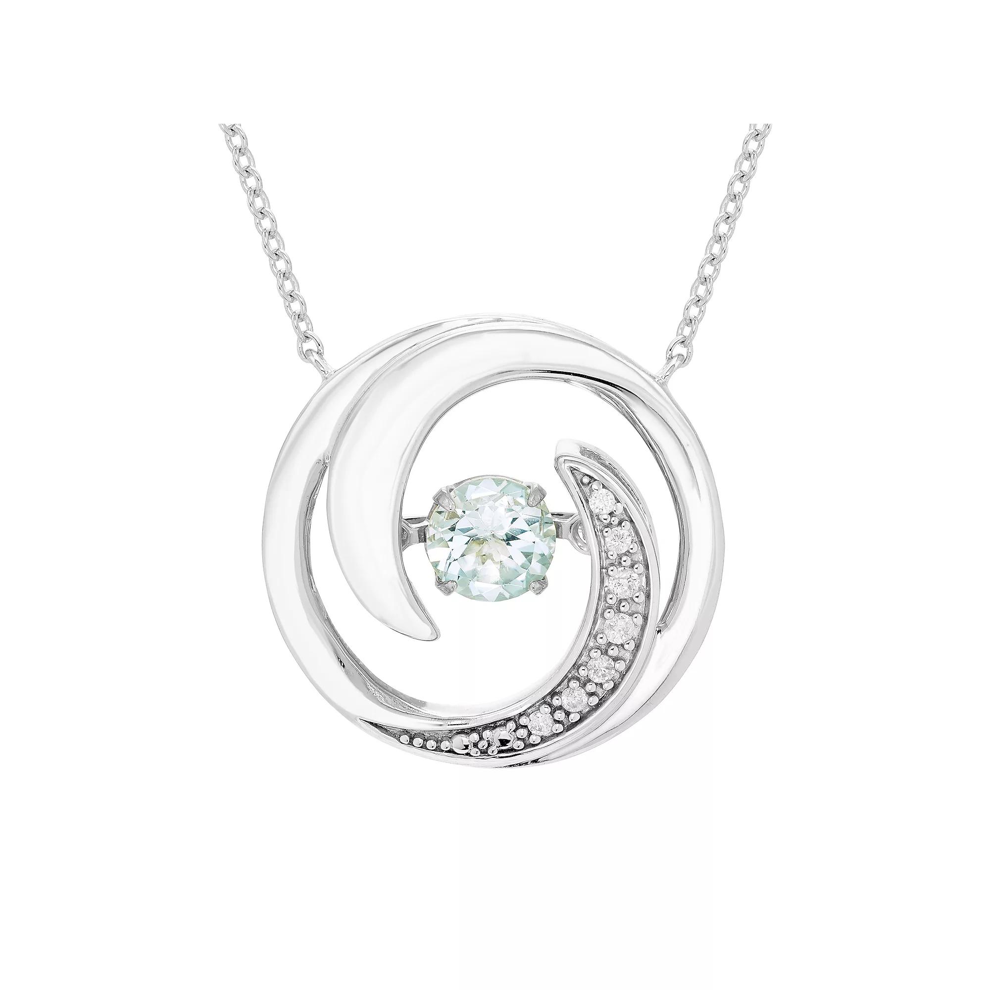 Boston Bay Diamonds Brilliance in Motion Sterling Silver Aquamarine & Diamond Accent Swirl Necklace, Women's, Size: 18-20" ADJ Product Image