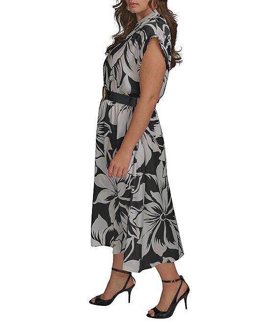 Donna Karan Plus Size Belted Midi Dress Product Image