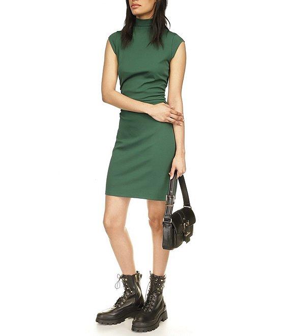 Michael Kors Cotton Stretch Funnel Neck Cap Sleeve Mini Sheath Dress Product Image