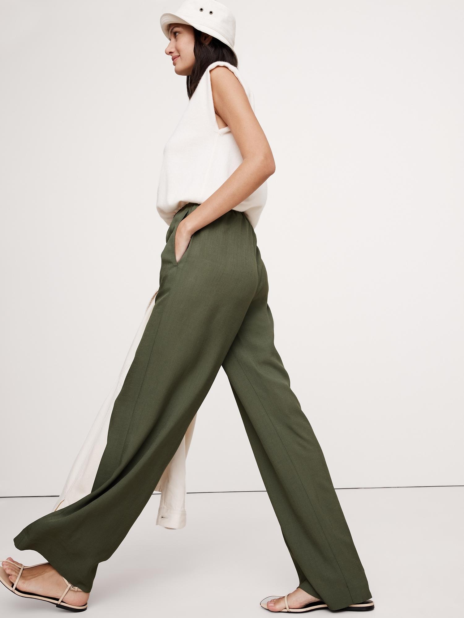 Pull-On Wide-Leg Drapey Twill Pant Product Image