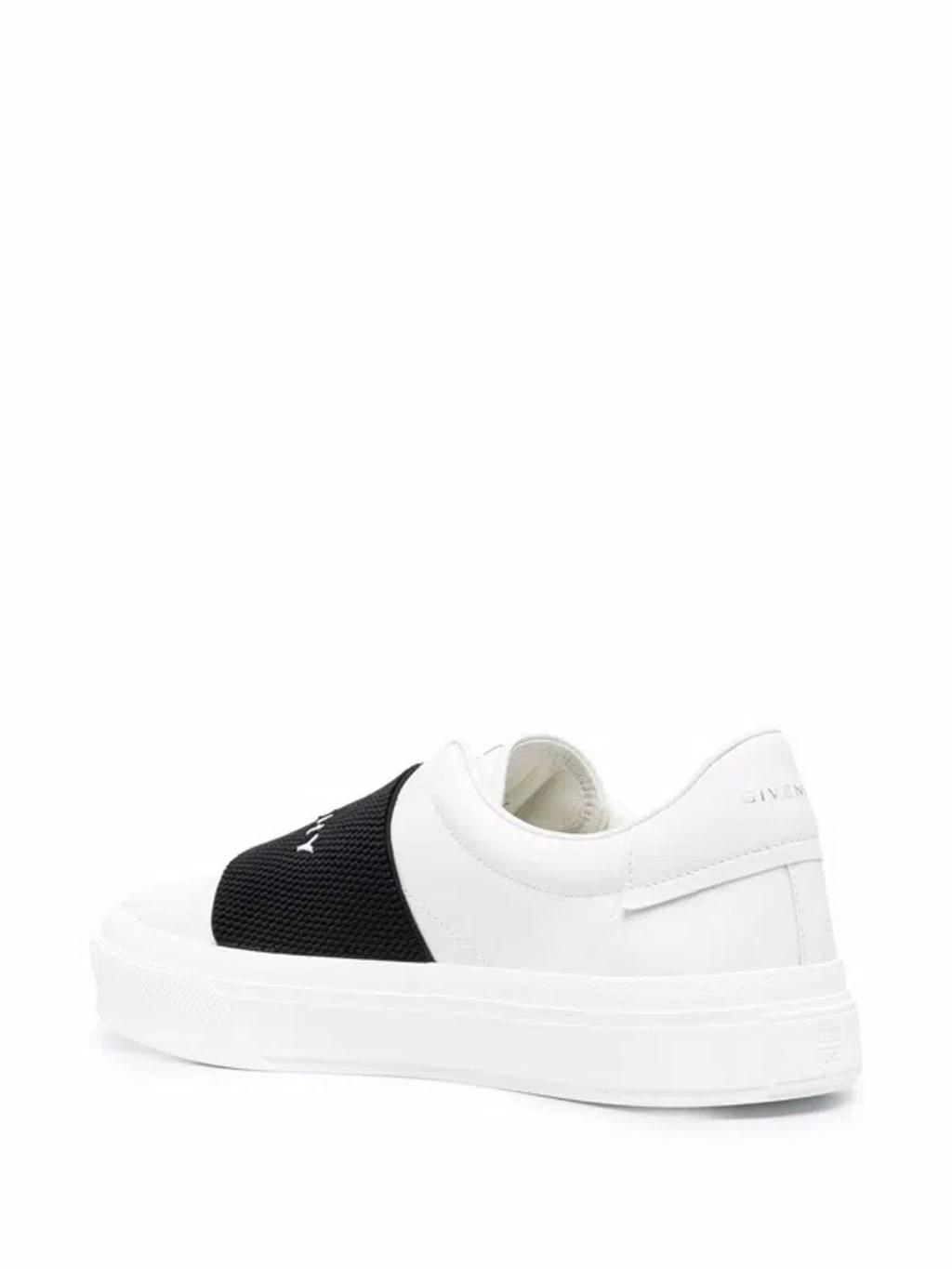 GIVENCHY Logo-embroidered Slip-on Leather Sneakers In White Black Product Image