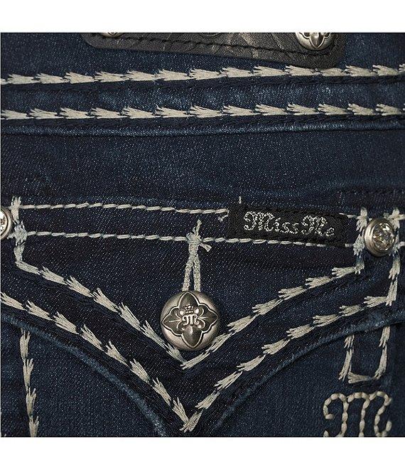 Miss Me Saddle Border Stitch Flap Pocket Low Rise Skinny Jeans Product Image