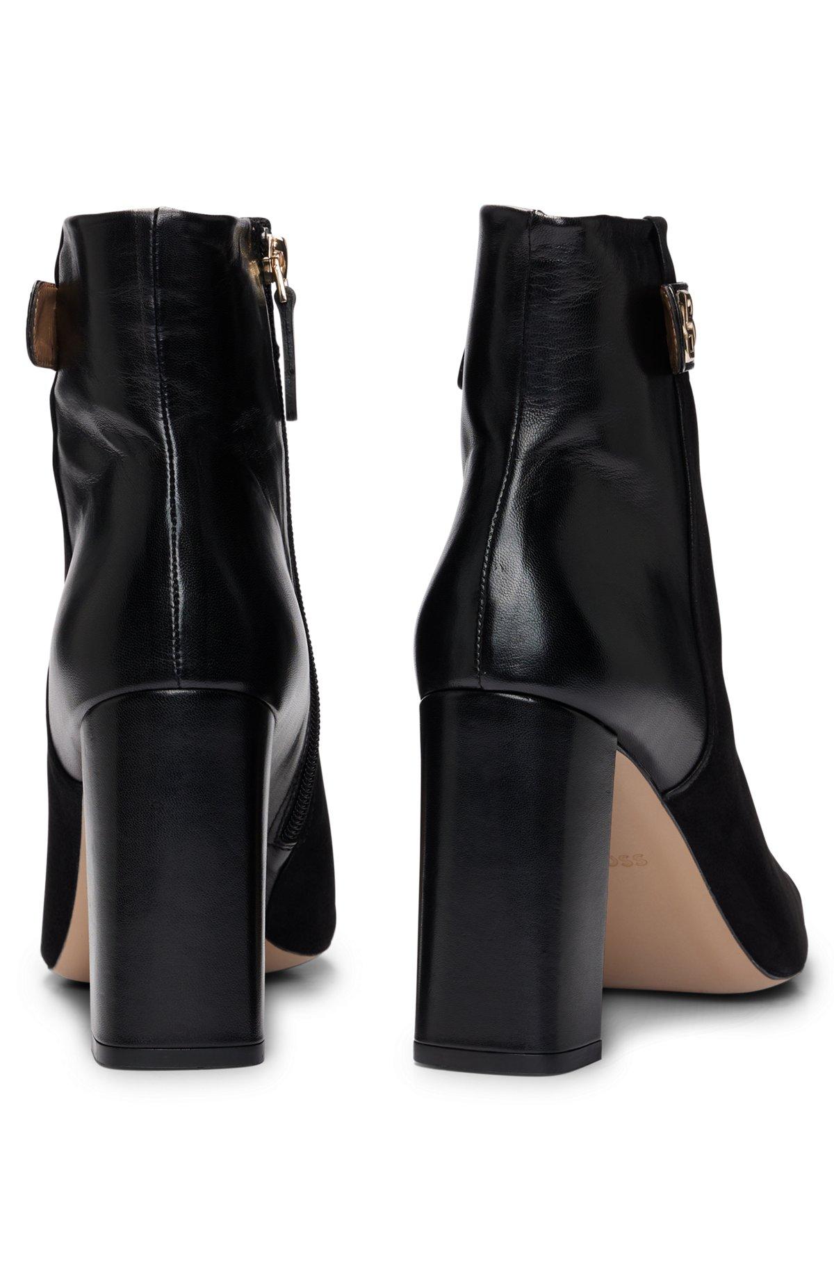 Block-heel ankle boots in suede and leather Product Image