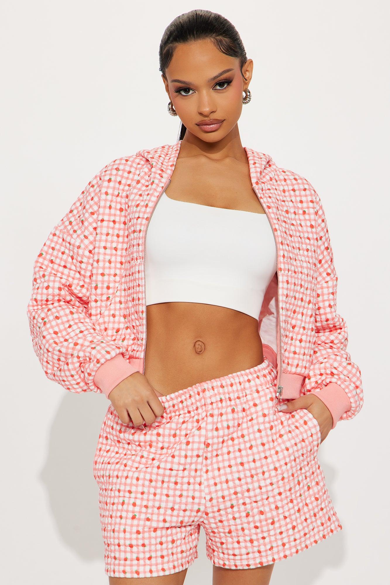 Strawberry Fields Gingham Short Set - Pink Female Product Image