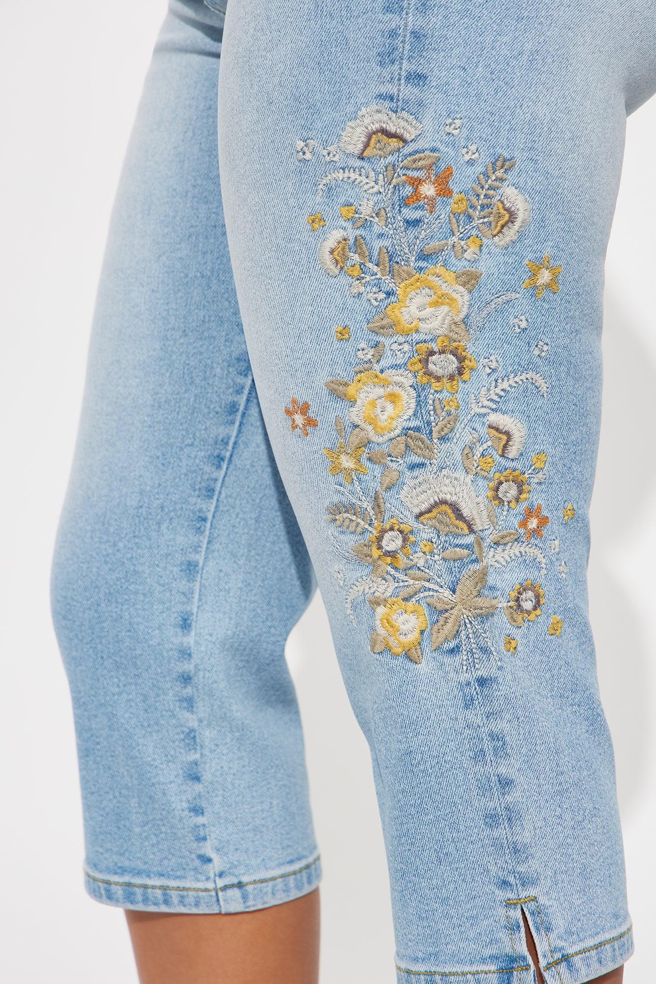 Midsummer Embroidered Capri Skinny Jeans - Light Blue Wash Female Product Image