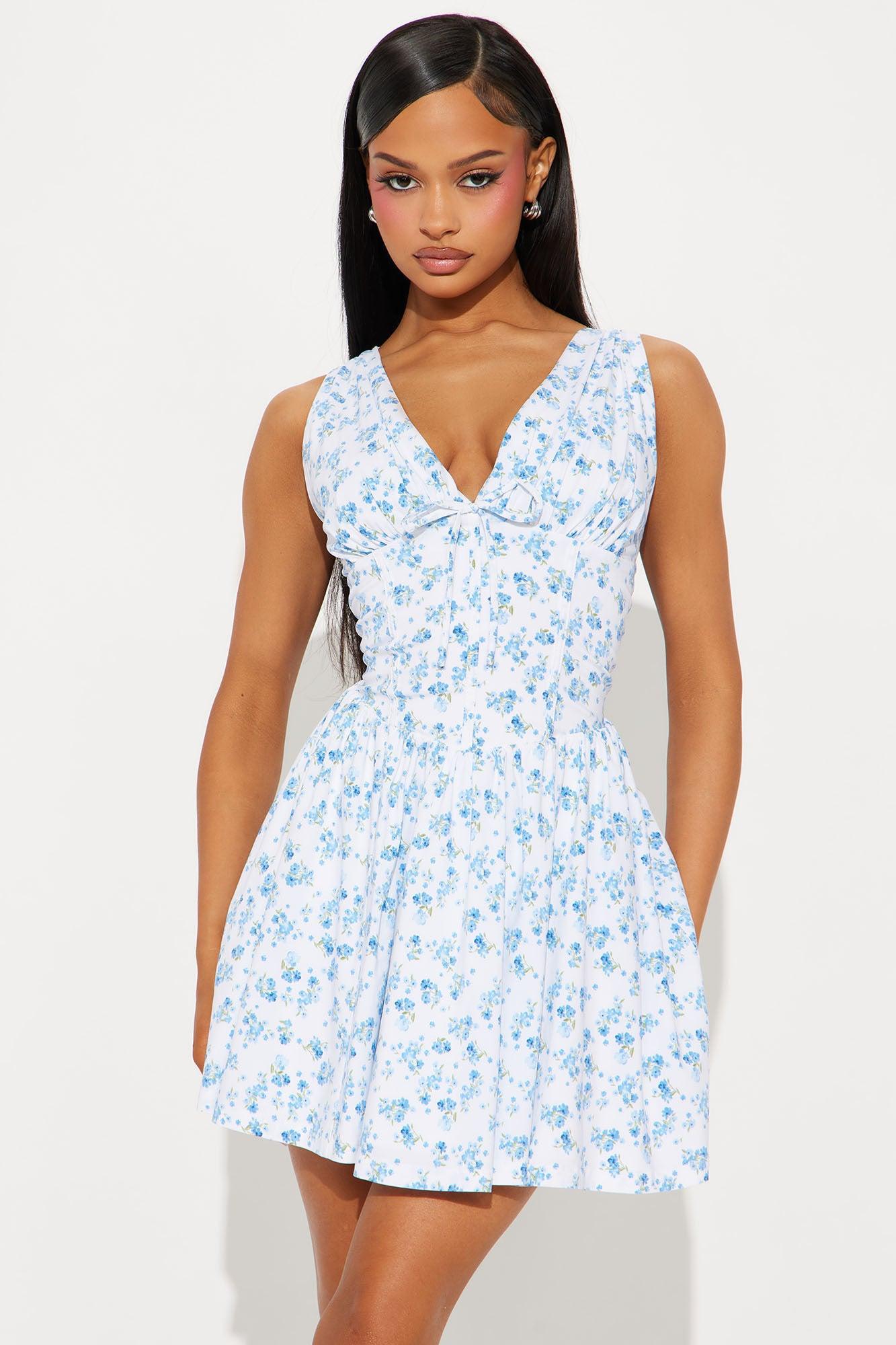 Trinity Floral Mini Dress - Blue/combo Product Image