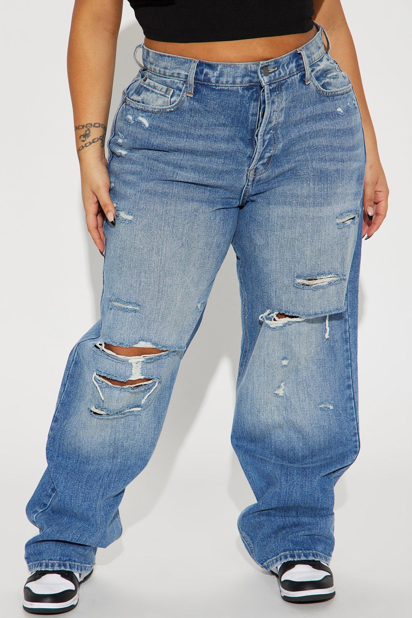 On Trend 90's Baggy Jeans - Medium Blue Wash Product Image