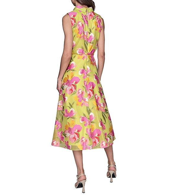 KARL LAGERFELD PARIS Mock Neck Floral Burnout A-Line Midi Dress Product Image