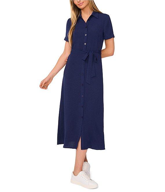 CeCe Button Front Short Sleeve Midi Dress Product Image