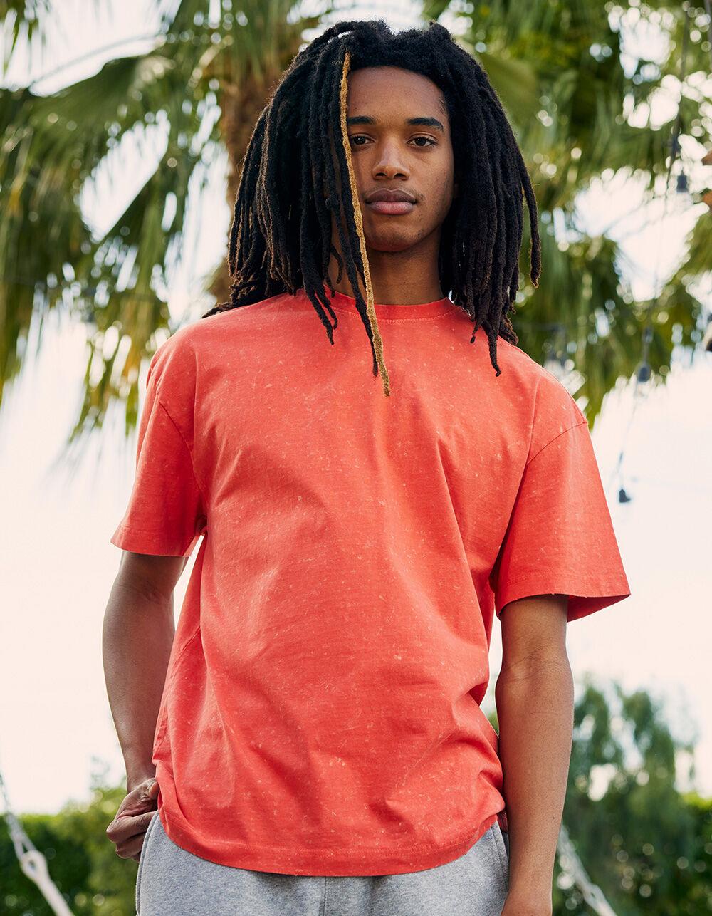 RSQ Mens Acid Wash Oversized Tee - ORANGE Product Image