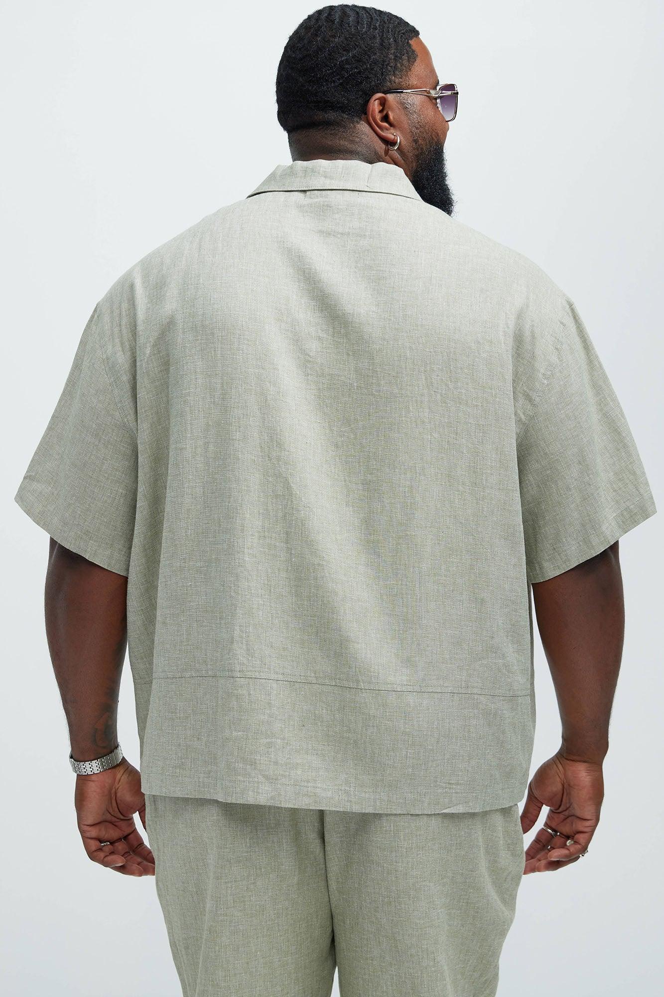 Bahamas Linen Cuban Boxy Shirt - Green Product Image