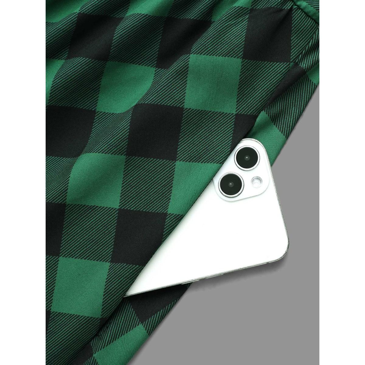 Plus Size Plaid Notched Collar Midi Dress DarkGreen Women Elegant Button Notched collar Long Sleeve Curvy BloomChic 30/6X Product Image