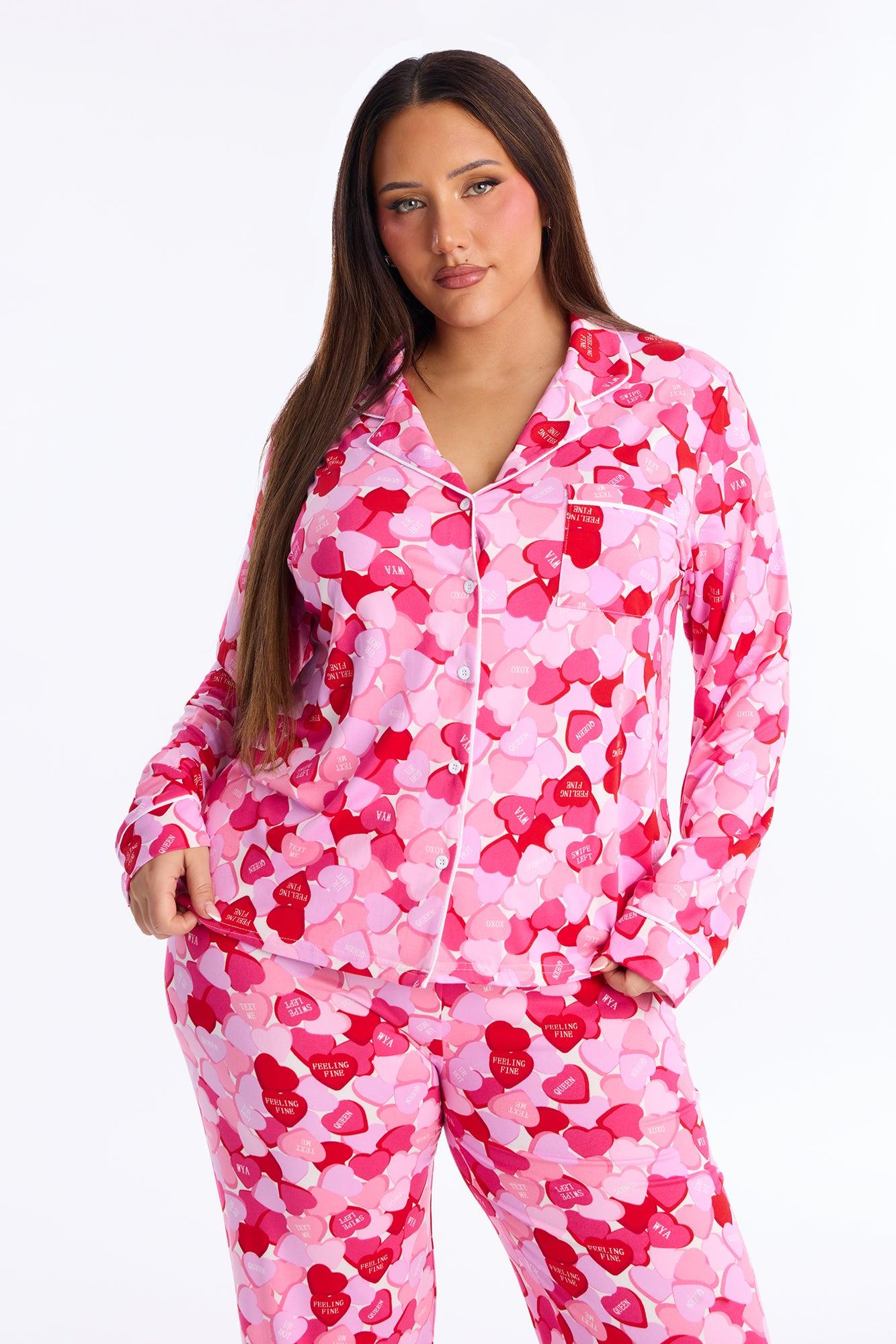 Love Is Sweet Long Sleeve PJ Pant Set - Pink/combo Female Product Image