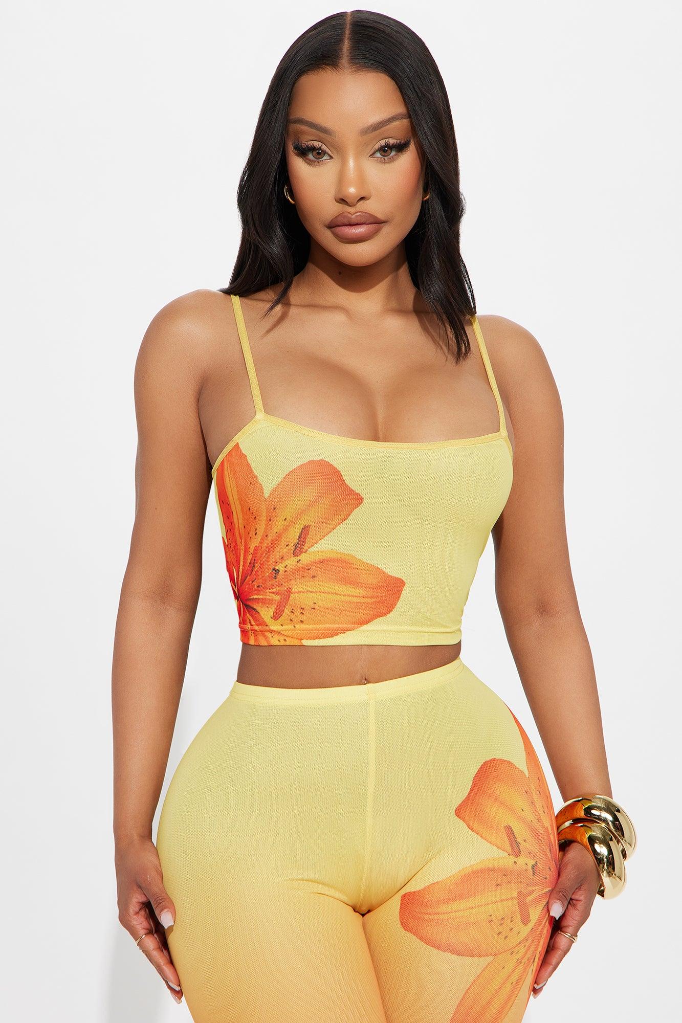 Tequila Sunrise Mesh Capri Set - Yellow/combo Female Product Image