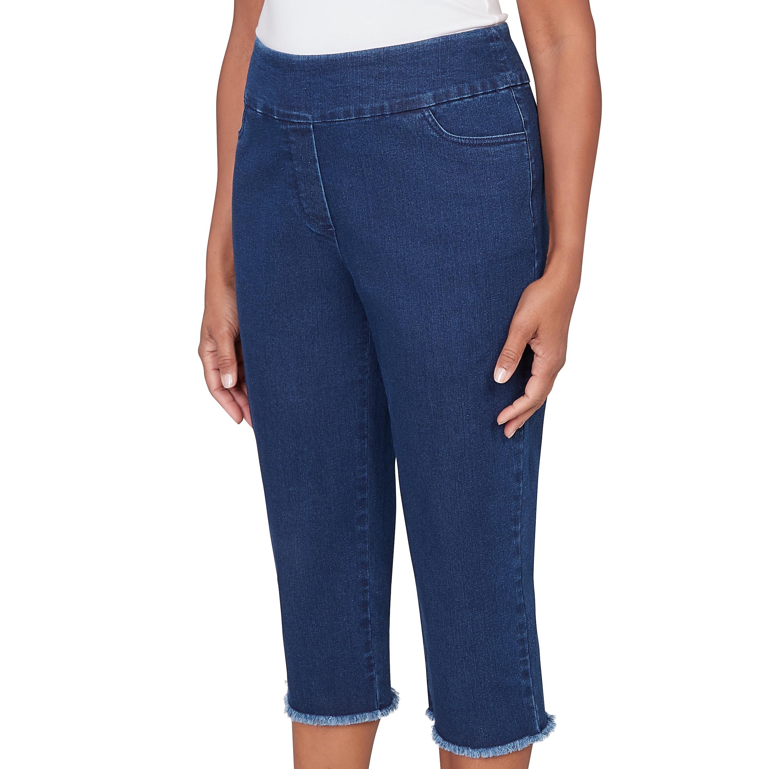 Alfred Dunner Super Stretch Denim Fringe Capri Pant- Petite Product Image