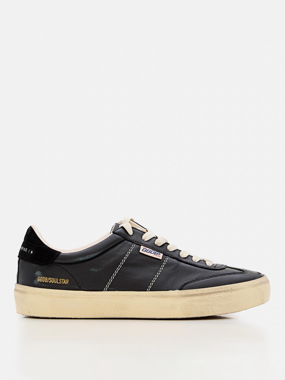 GOLDEN GOOSE Deluxe Brand Vintage-inspired Black Leather Sneakers With Contrasting White Laces Product Image