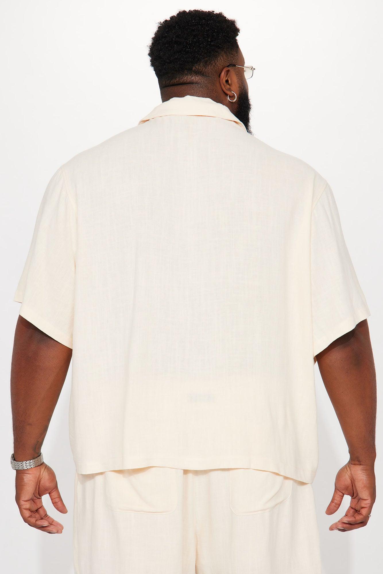 Can't Quit Textured Linen Button Up Shirt - Cream Product Image