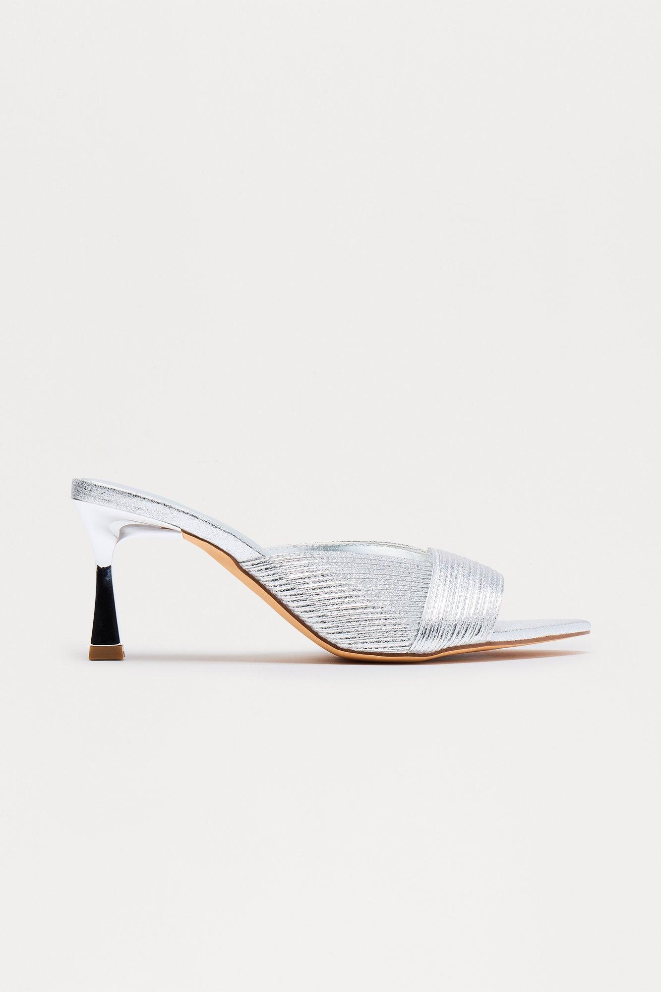 Gloria Pointed Toe Mules - Silver Product Image