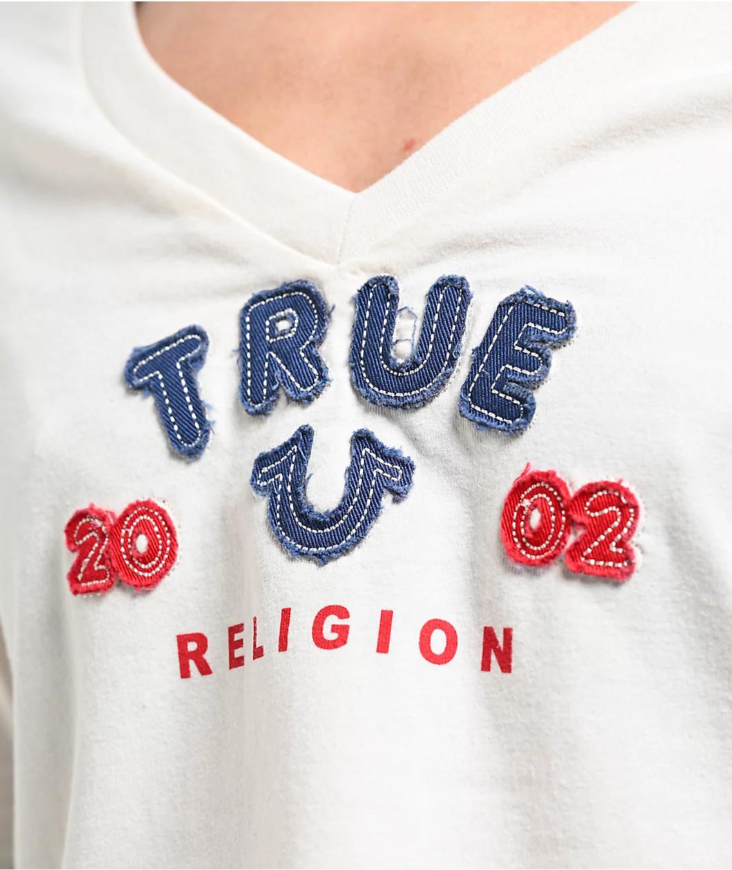 True Religion Applique Winter White Long Sleeve Crop T-Shirt Product Image