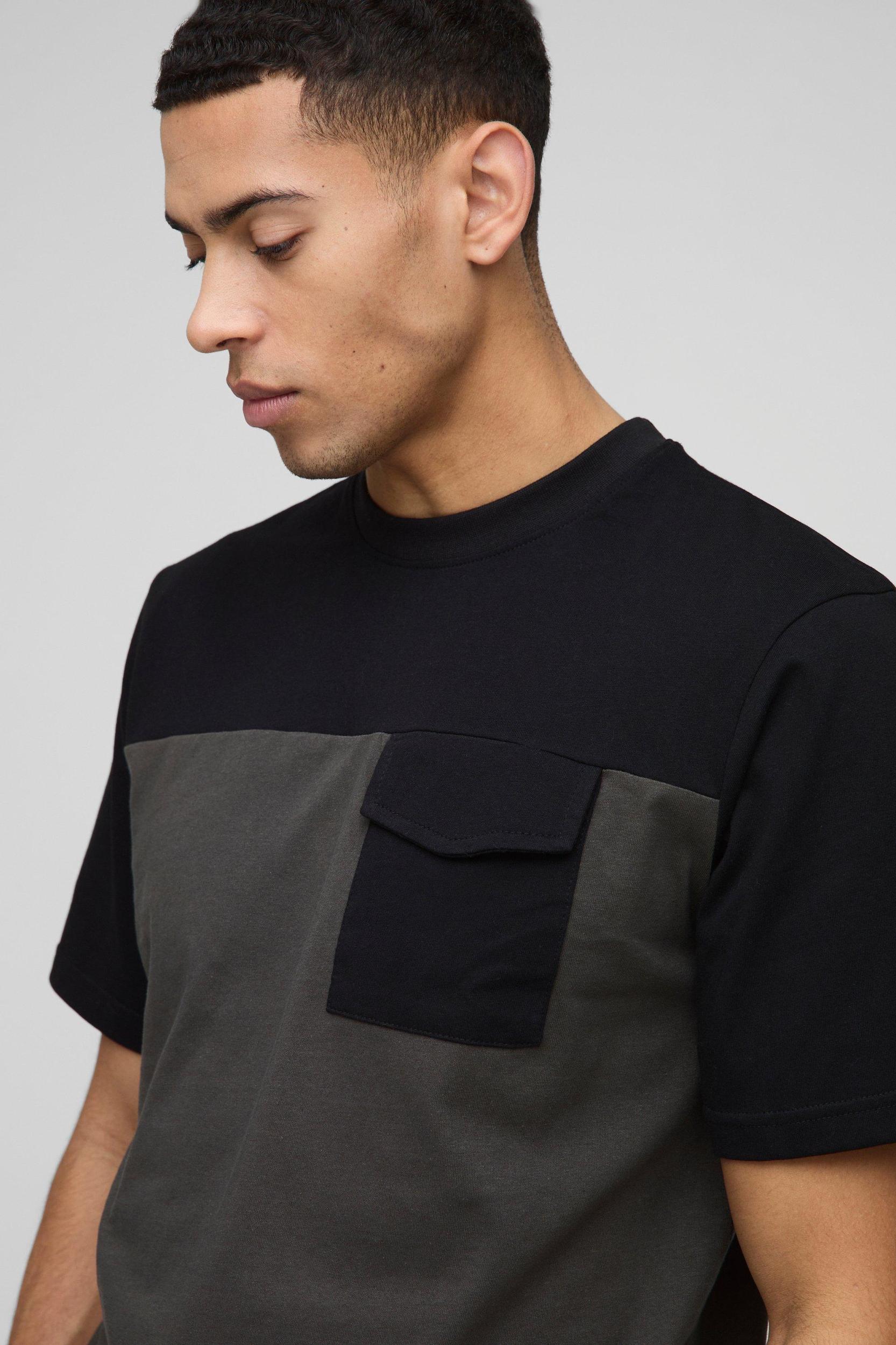 Regular Fit Man Tonal Colour Block Pocket T-Shirt | boohooMAN USA Product Image
