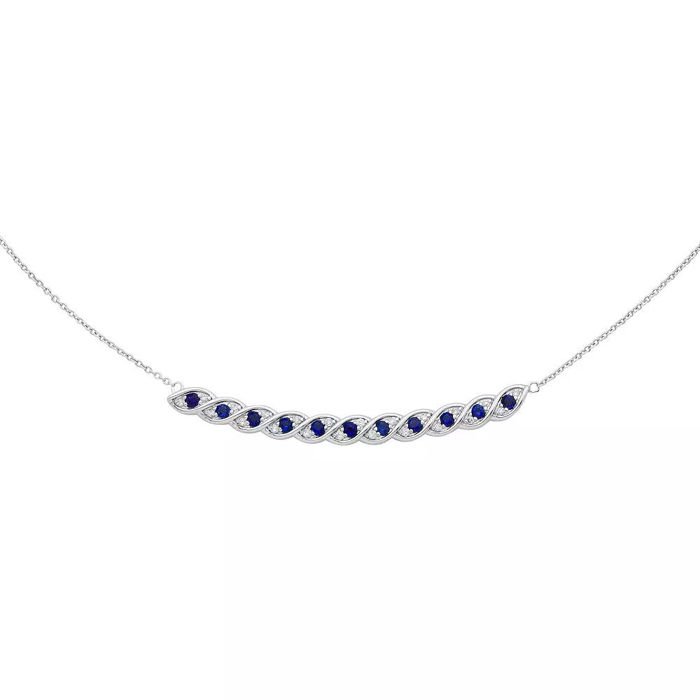 Boston Bay Diamonds Sterling Silver 1/8 Carat T.W. Diamond & Lab-Grown Blue Sapphire Twisted Bar Necklace, Women's, Size: 18-20" ADJ Product Image