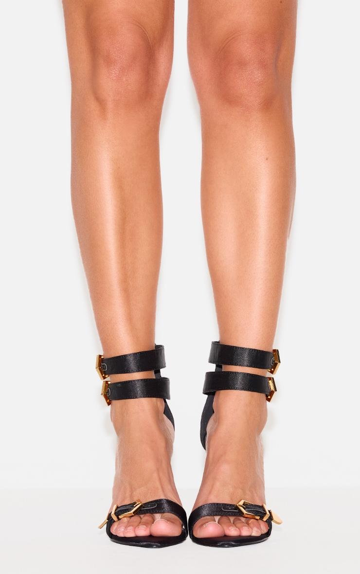 Black Satin Point Toe Buckle Strap High Stiletto Heeled Sandals Product Image