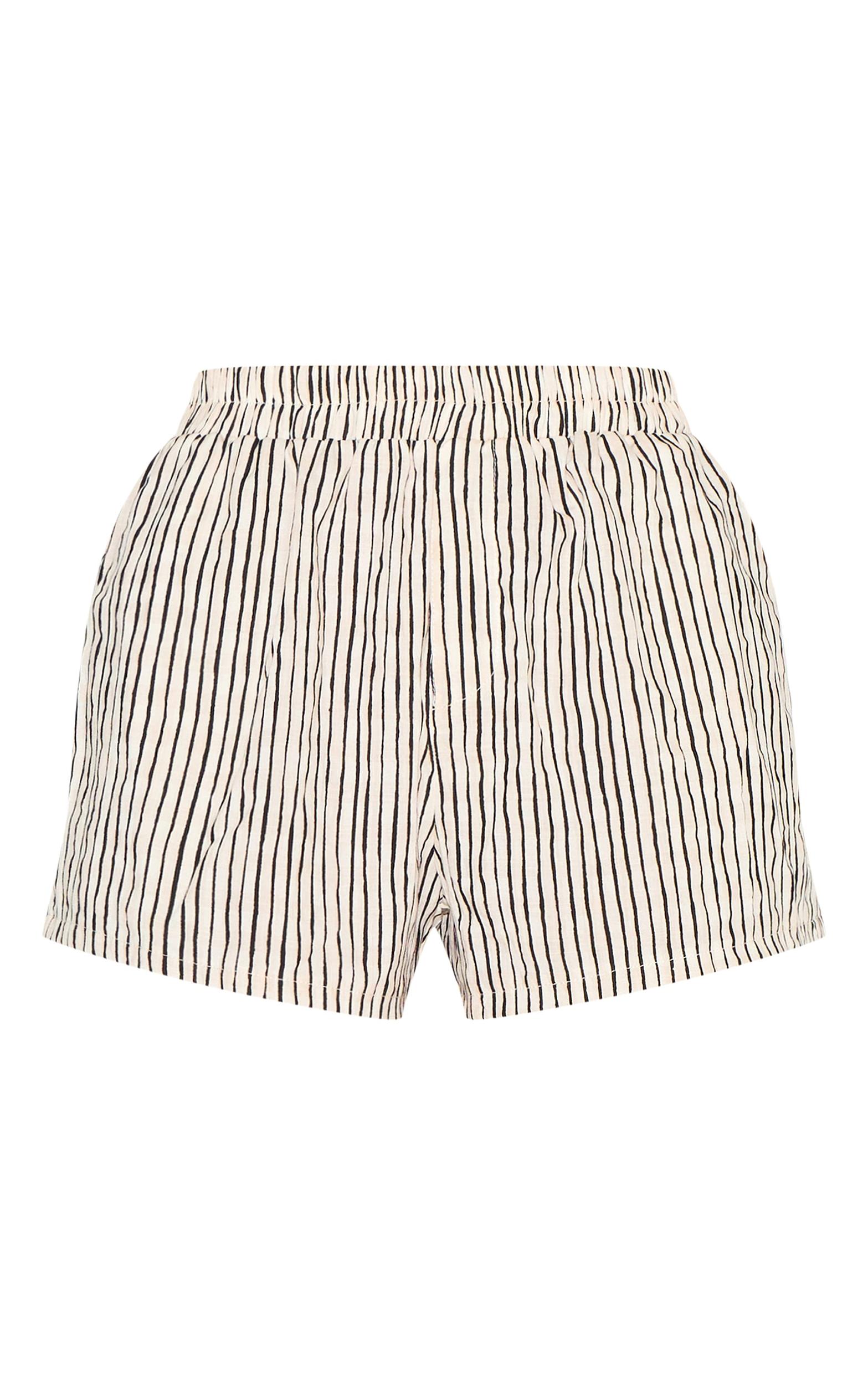  Black Striped Linen Look Floaty Shorts Product Image