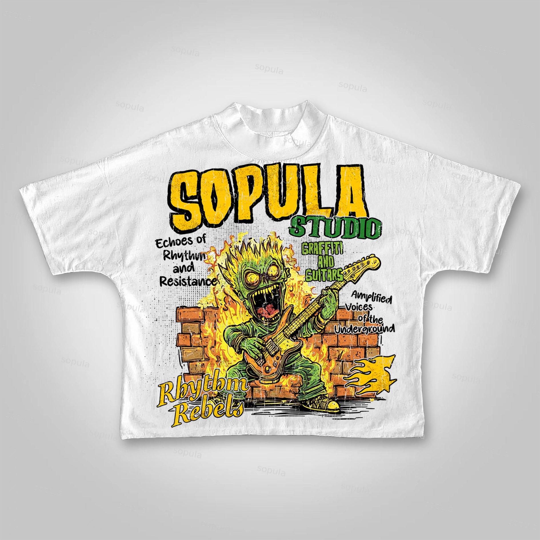 Sopula Street Graffiti Flame Guitar Graphic Cropped T-shirt Product Image