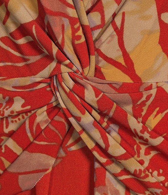 Lauren Ralph Lauren Tessanne Floral Motif Stretch Jersey Crew Neck Pleated Twist A-Line Midi Dress Product Image