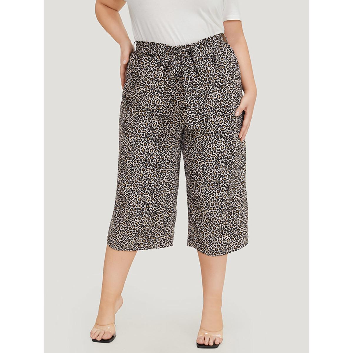 Plus Size Leopard Print Pocket Belted Loose Pants Women Multicolor Elegant High Rise Dailywear Pants BloomChic 14-16/1X Product Image