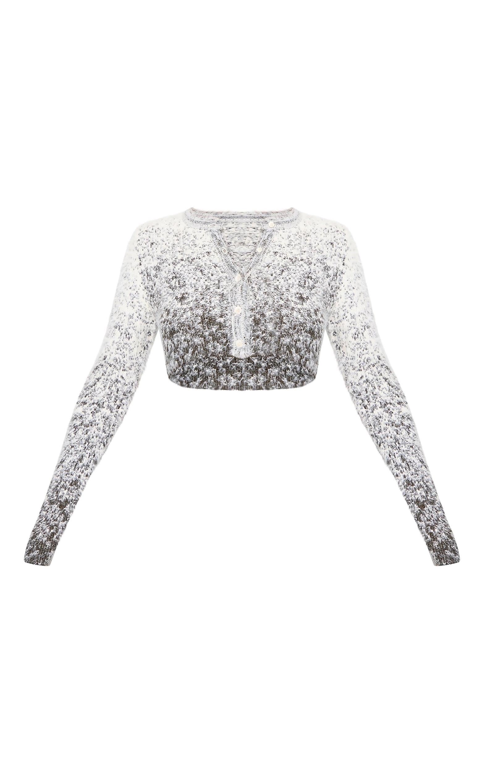 Cream Soft Marl Knit Button Up Cropped Cardigan Product Image