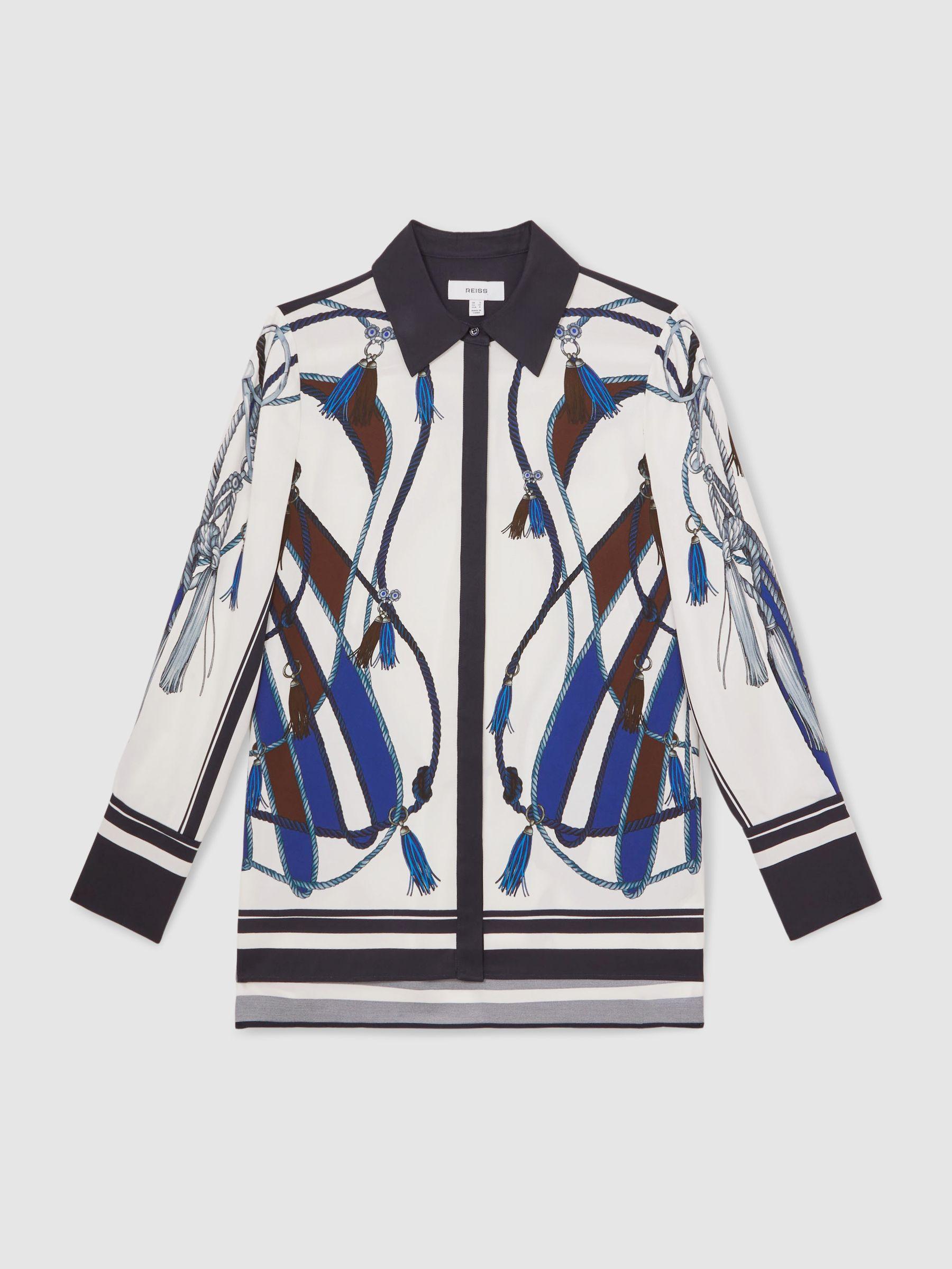 Scarf Print Colourblock Shirt in Navy Product Image