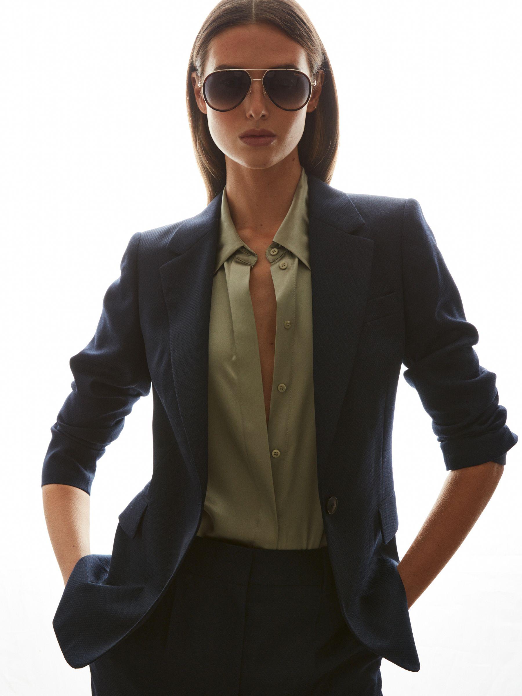 Petite Textured Single Breasted Suit Blazer in Navy Product Image
