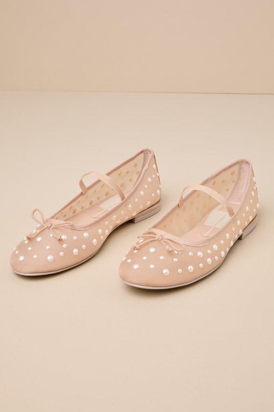Cadel Blush Mesh Pearl Bow Ballet Flats Product Image